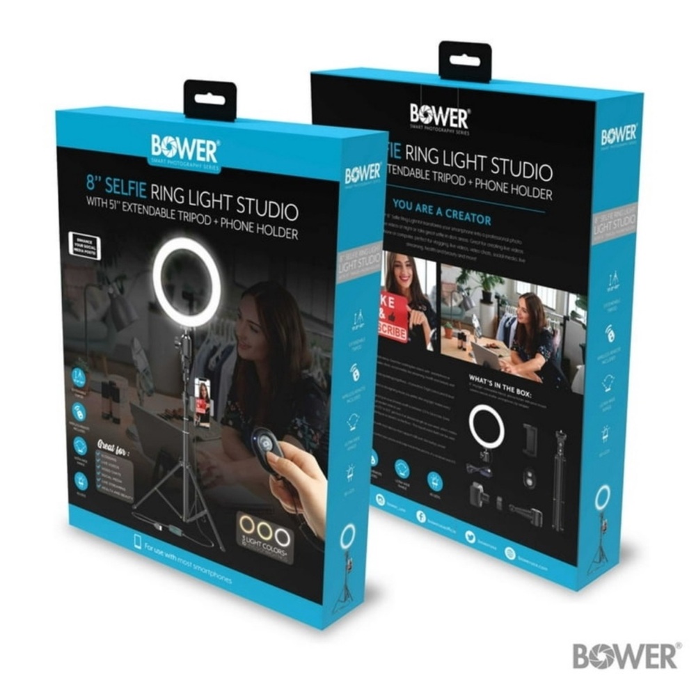 NEW ✨Bower 8” Selfie Ring Light Studio with 51” Extendable Tripod + Phone Holder